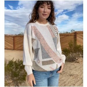Vintage Muted Abstract Geometric Print Sweater